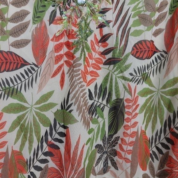 Santé Womens Fall Leaves Print Jeweled V-Neck Tunic Top Plus Size 2X Long Sleeve - Picture 4 of 10